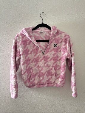 Hurley Pink and White Sherpa Pullover Hoodie